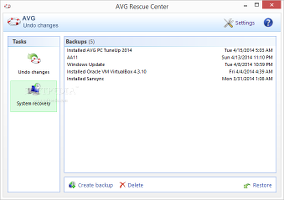 Showing the AVG PC Tuneup Rescue Center module